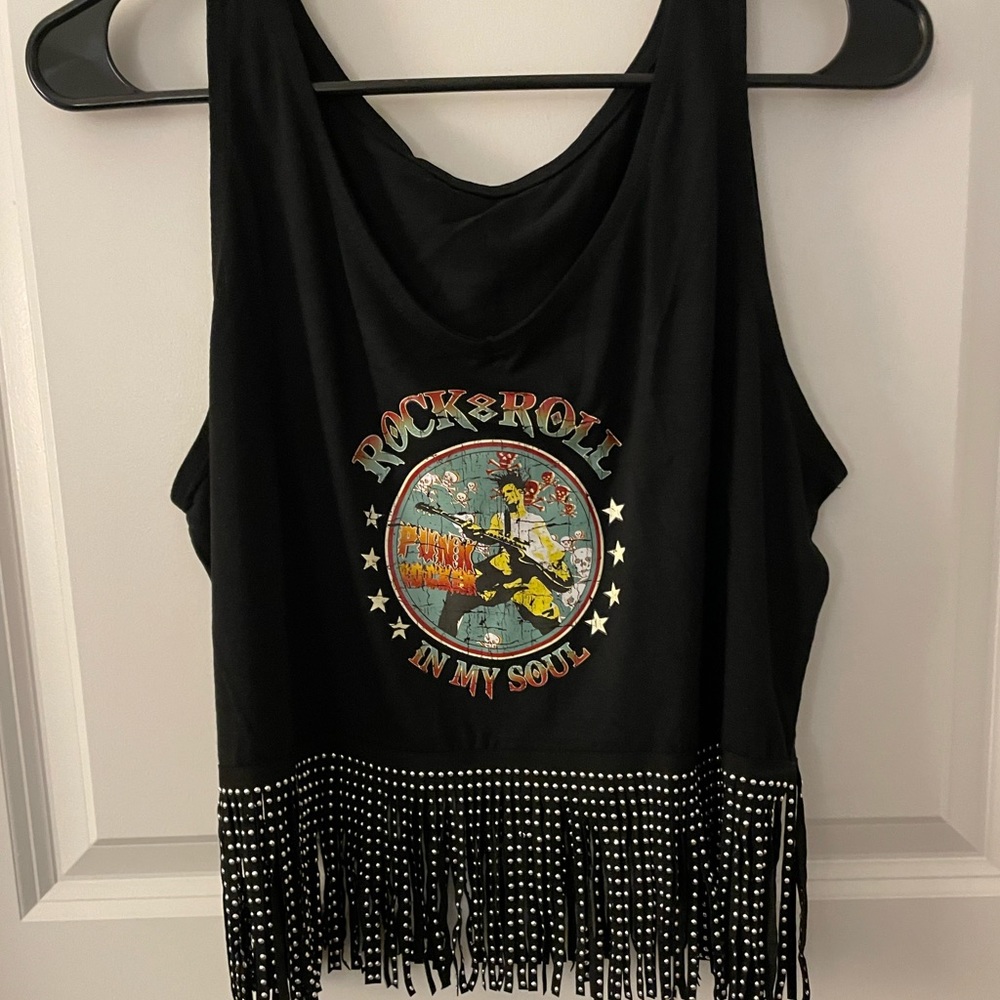 Black crop top w/ fringe